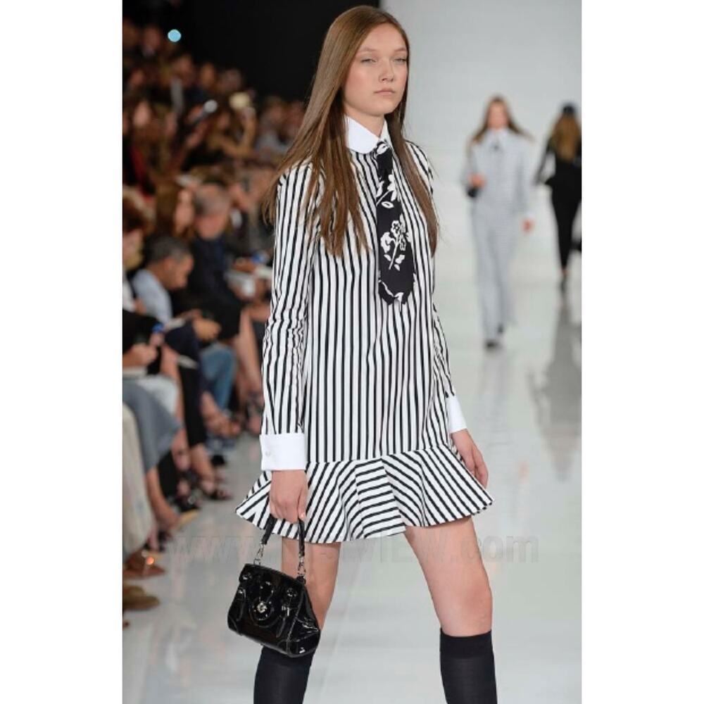 Ralph Lauren Collection Striped Mini Shirt Dress Runway Black White Collared 6 - Picture 7 of 16